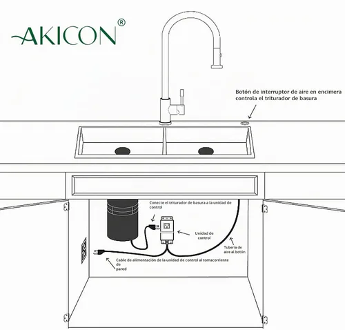 Vista 5 de Akicon Kit de interruptor de aire de cocina de eliminación de basura de cobre, kit de interruptor de encendido/apagado de eliminación de residuos