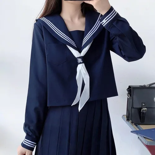 Vista 2 de RESSE Falda plisada japonesa, uniforme escolar, uniforme de marinero JK, uniforme de niñas, disfraz de anime de manga larga