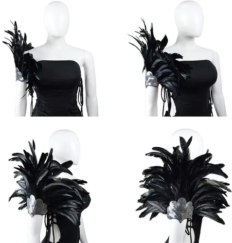 Vista 7 de HOMELEX Tocado de plumas negras para mujer, accesorios de carnaval caribeño