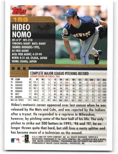 Vista 2 de 2000 TOPPS #159 HIDEO NOMO NMMT BREWERS
