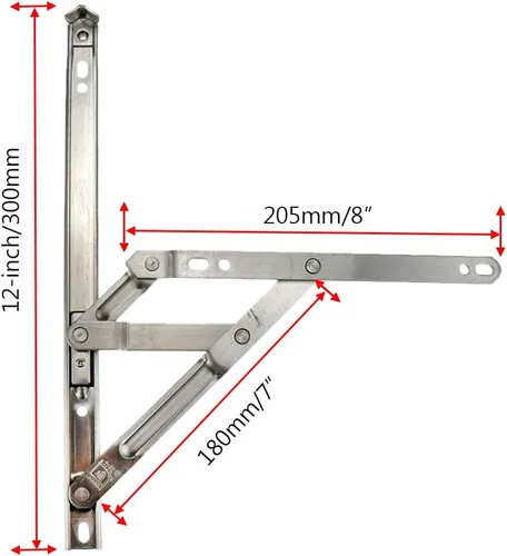 Vista 2 de Bisagras para ventana abatible, bisagras de fricción de acero inoxidable de 12 pulgadas, 2 piezas