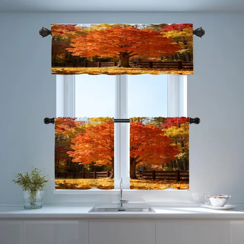 Vista 6 de Shrahala Orange Autumn Autumn Blackout Curtain Tiers, Fall Kitchen Valance Light Blocking Tier Drapes with Rod Pocket, 2 Pack 26 X 24 in