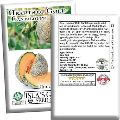 Vista 6 de Semillas de melón Hearts of Gold (Cucumis melo) – Más de 50 semillas de reliquia por paquete de Isla's Garden Seeds, melones aromáticos dulces