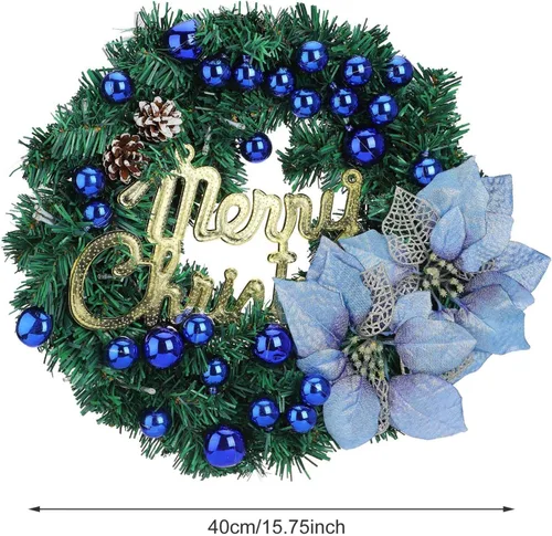 Vista 7 de Corona de Navidad artificial preiluminada, corona de Navidad iluminada al aire libre para puerta delantera, corona de Navidad colección de Navidad