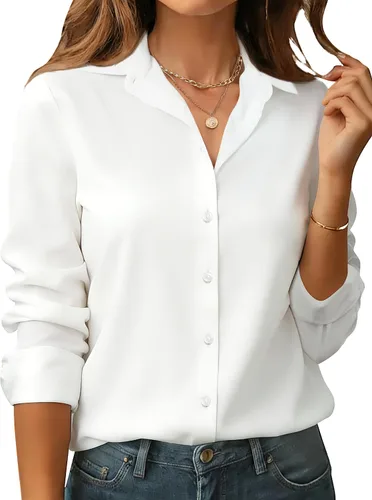 Vista 6 de Camisas de manga larga con botones para mujer, básicas, clásicas, suaves, con cuello a la moda, elegantes y casuales