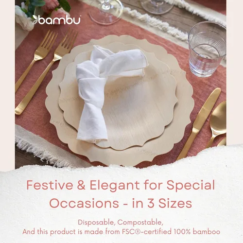 Vista 2 de Bambu Paquete de 8 platos desechables de bambú de 7 pulgadas elegantes, productos biodegradables ecológicos, platos desechables de bambú