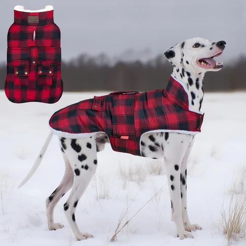 Vista 20 de KYEESE - Abrigo para perro suave, suéter para mascotas para clima frío, chaqueta impermeable para perros con forro de felpa, abrigo cálido