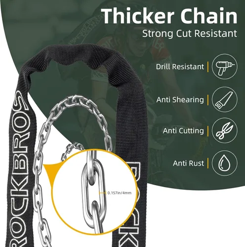 Vista 2 de Candado de cadena para bicicleta ROCKBROS, resistente antirrobo, de 3 pies de largo, 5mm de grosor, candado para bicicleta con juego de llaves, a