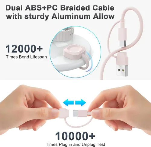 Vista 6 de Cable de carga 4 en 2 iWatch para reloj y iPhone, cable de carga de 6 pies/5.9 ft, combo de cargador para iPhone y reloj, cable de carga múltiple