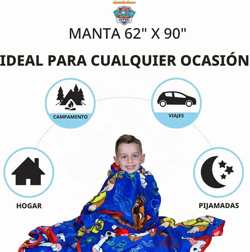 Vista 3 de Franco Ropa de cama infantil, manta de felpa supersuave para niños, 62 x 90 pulgadas, Patrulla Canina (Paw Patrol)