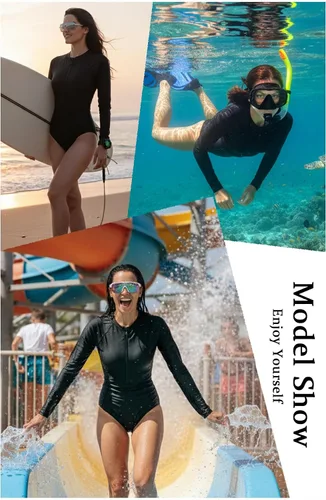 Vista 5 de Daci - Traje de baño de una pieza,camiseta de protección para mujer de manga larga, con cremallera y factor de protección solar 50 ideal