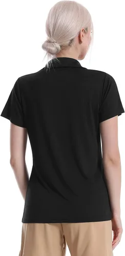 Vista 4 de Camisas polo con cuello en V para mujer, manga corta, cuello de golf Negro/Blanco/Gris