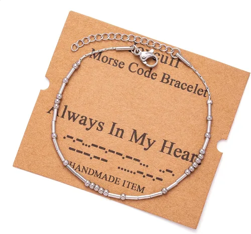 Vista 143 de JoycuFF Pulseras inspiradoras de código morse para mujeres, cuentas de plata, joyería con mantra de motivación, regalos para ella