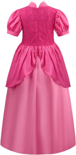 Vista 2 de Disfraz de princesa melocotón para mujer, vestido de princesa melocotón con aretes de corona
