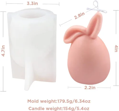 Vista 3 de Paquete de 2 moldes de silicona con forma de concha de huevo de conejo, moldes de conejo de Pascua 3D para hacer velas, moldes de resina para jabón