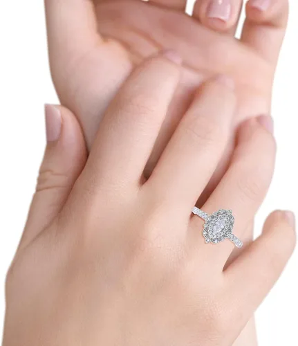 Vista 5 de Blue Apple Co. Anillo de compromiso de boda marquesa de estilo vintage Art Deco de plata de ley 925 con circonita cúbica de imitación redonda