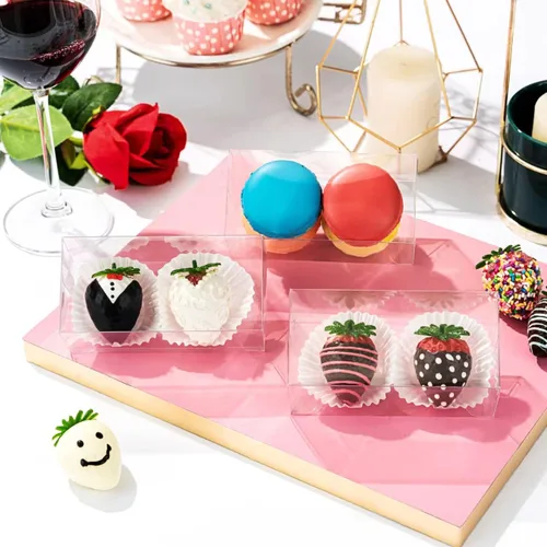 Vista 2 de RomanticBaking - Cajas de fresas cubiertas de chocolate transparente, paquete de 50 4 1/2" x 2 1/4" x 2", para 2 macarrones, para 4 panaderías