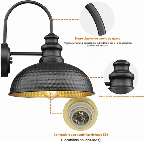 Vista 8 de Lámparas de granero para exteriores, luces de pared exterior de cúpula de 12 pulgadas, apliques rústicos de pared al aire libre, linterna de montaje