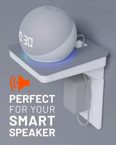 Vista 8 de ECHOGEAR Estante de salida (blanco/gris) – Diseño de última generación con almacenamiento de cable integrado y espacio para enchufes voluminosos