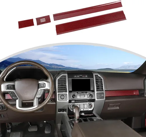 Vista 12 de CheroCar Para F150 - Panel de cubierta de consola central, accesorios de decoración para Ford F150 2015-2020, grano de madera negra..