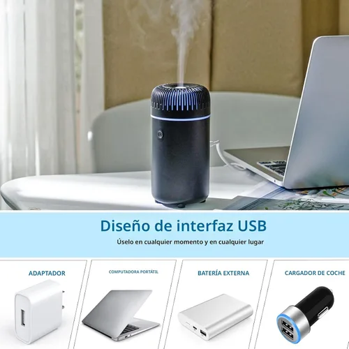 Vista 4 de Difusor de coche humidificador USB aromaterapia aceite esencial ambientador USB niebla fría mini difusor portátil para coche, hogar, oficina, Negro