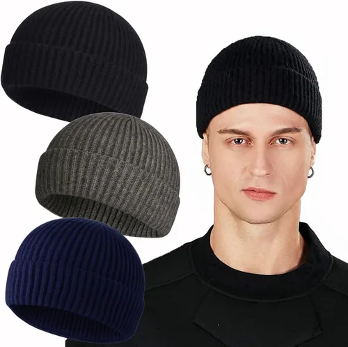 Vista 11 de ROYBENS Swag Wool Knit Cuff Short Fisherman Beanie for Men Women Winter Hat 1 albaricoque