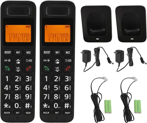 Vista 9 de PUSOKEI Teléfono inalámbrico con DECT 6.0, altavoz dúplex completo con pantalla LCD, teclas grandes, teclado iluminado, bloqueo de llamadas, aumento