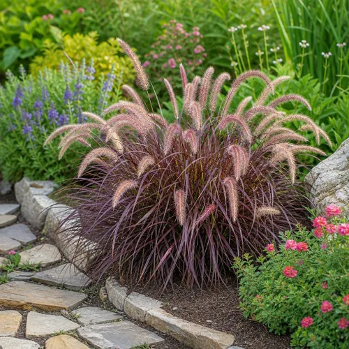 Vista 4 de Hierba de fuente roja 3 plantas vivas Pennisetum Setaceum Rubrum Hierba ornamental floreciente