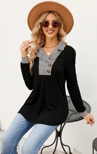 Vista 4 de Newchoice Womens Long Sleeve Tunic Tops for Leggings Casual Notch Collared Button Sweatshirts Pullover Shirt Tops