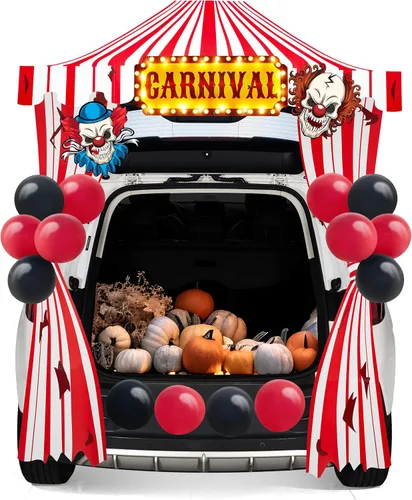 Vista 8 de JOYIN Kit de decoración de coche para SUV, decoración de Halloween, circo, carnaval, payaso, luces LED, calcomanías para puerta de casa embrujada