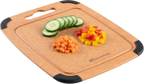 Vista 6 de Restaurantware Nature Tek - Tabla de cortar de 11.8 x 9.3 pulgadas, 1 tabla de cortar de madera antideslizante, ranura para jugo y mango integrado