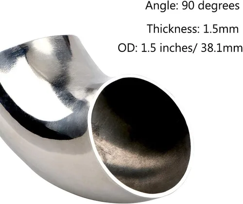 Vista 3 de Codo de acero inoxidable de 1.5" y 90° de curvatura de mandril - Grosor 16GA/.065" Material de pared SS304 Adecuado para codo de escape modificado