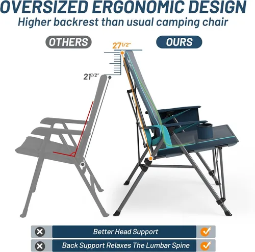 Vista 7 de TIMBER RIDGE Silla de campamento de gran tamaño con soporte lumbar, silla plegable portátil resistente para adultos soporta 450 libras para césped