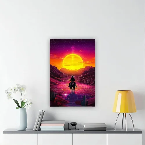Vista 6 de Vaporwave Cowboy Poster – 80s Synthwave Wall Art, Surreal Western Room Decor Modern Wall Prints Abstract Geometric Minimalist Art Framed Canvas