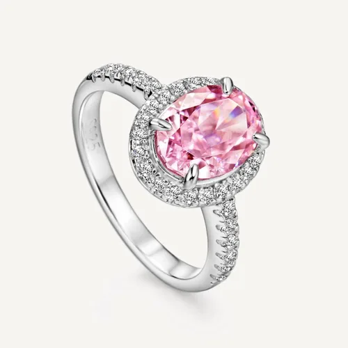 Vista 6 de michooyel S925 - Anillo de compromiso de diamante rosa de corte ovalado de 2.0 quilates para mujer, anillo de boda de diamantes con halo