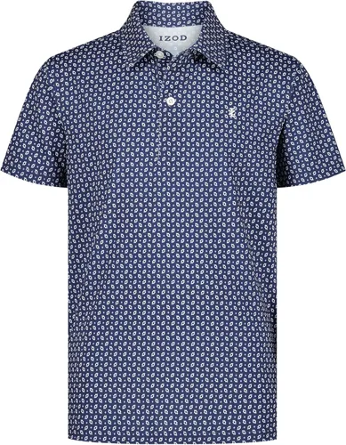 Vista 5 de Izod Boys' Performance Golf Grid Short Sleeve Stretch Collared Polo Shirt Atomizador Raya Azul