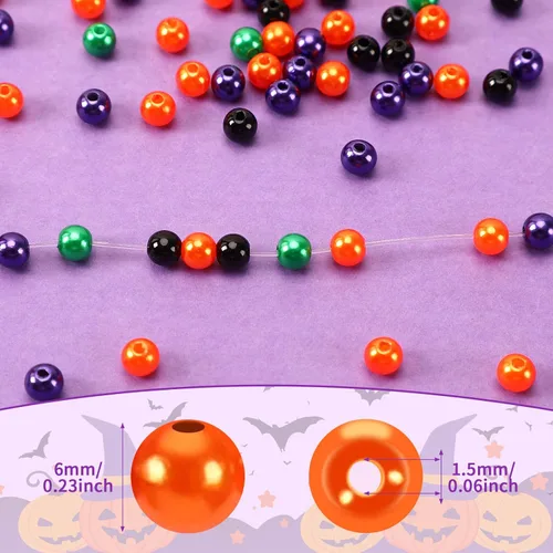 Vista 2 de UPINS 1200 piezas Cuentas de Halloween Redondas de 6 mm en Negro, Púrpura, Naranja y Verde para Hacer Joyería, Decoración de Fiesta de Halloween