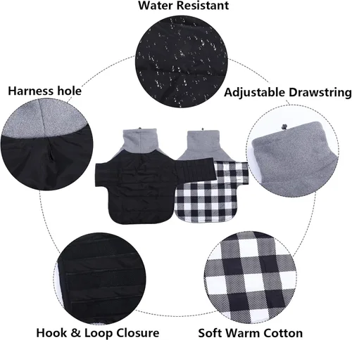 Vista 3 de Abrigo de perro salchicha para perro salchicha Corgi Weiner reversible, abrigo de invierno acolchado con forro de algodón de cuello alto, traje