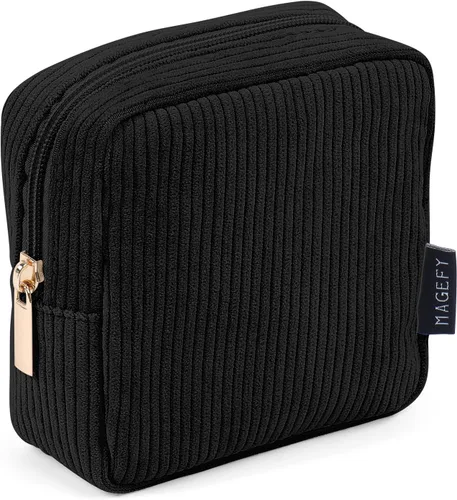 Vista 14 de MAGEFY Pequeña bolsa de maquillaje para bolso, mini bolsa de cosméticos de pana, linda bolsa cosmética para mujeres con bolsillos deslizantes