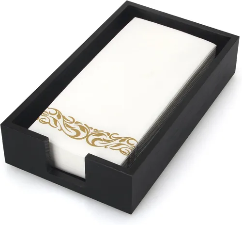 Vista 9 de Toallero de madera de acacia para servilletas de baño, bandeja de toalla de mano, soporte plano para servilletas de cóctel para mesa de cocina