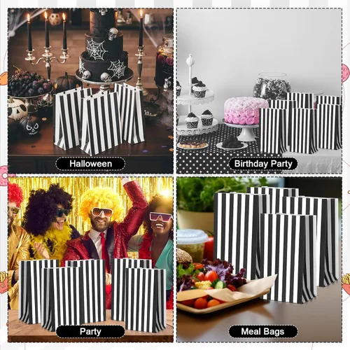 Vista 6 de Dianelhall 28 bolsas de papel de estraza a rayas, bolsas de regalo para dulces, regalos para carnaval de circo, Halloween, Navidad, San Valentín