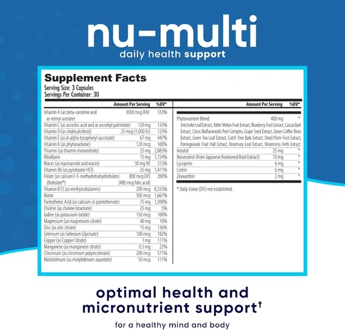 Vista 4 de NuEthix Formulations Nu-Multi Suplemento dietético de apoyo de micronutrientes básicos, 90 cápsulas