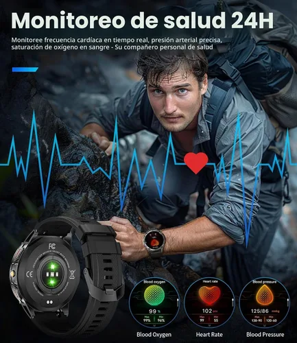 Vista 9 de LIGE Reloj inteligente militar para hombre, iPhone, Android, 1.43 pulgadas, HD, amoled, resistente, 110+ modos deportivos, IP68, impermeable Gris