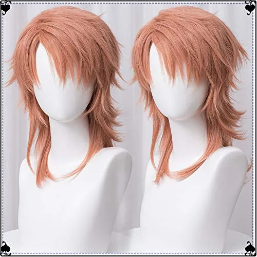 Vista 2 de Anime Demon Slayer Kimetsu no Yaiba Sabito Wig Cosplay Costume Men Women Orange Pink Curly Hair Heat Resistant Synthetic Hair Wigs (Sabito)