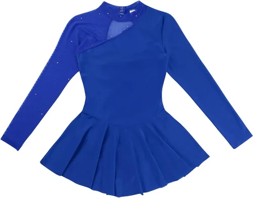 Vista 6 de YiZYiF Lyrical - Vestido de patinaje sobre hielo para mujer, manga larga, elastano, leotardo de gimnasia