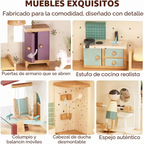 Vista 6 de Lehoo Castle Casa de muñecas de madera para niñas, casa de muñecas con 5
