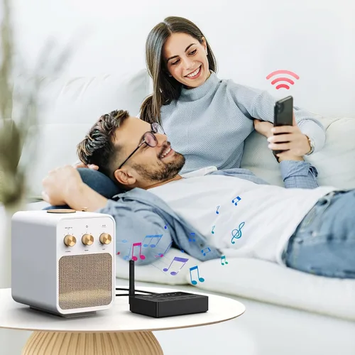 Vista 7 de LOFICOPER Receptor transmisor Bluetooth 5.3, aptX baja latencia, pares duales Cable AUX/RCA de 98.4 ft/98 pies de largo alcance, operación simple