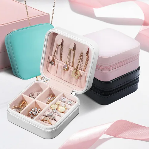 Vista 6 de Joyero personalizado para regalos de dama de honor, flor de nacimiento, inicial, joyería de viaje personalizada para mujeres, organizador de joyas