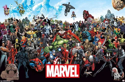 Vista 18 de Marvel Comics The Marvel Lineup - Póster de pared, 22.4 pulgadas de largo x 14.7 pulgadas de ancho, versión enmarcada de madera de granero