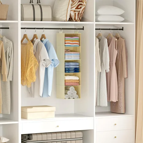 Vista 2 de Lifewit Organizador de armario colgante de 5 niveles y almacenamiento para estantes, estante de ropa plegable con 2 ganchos resistentes